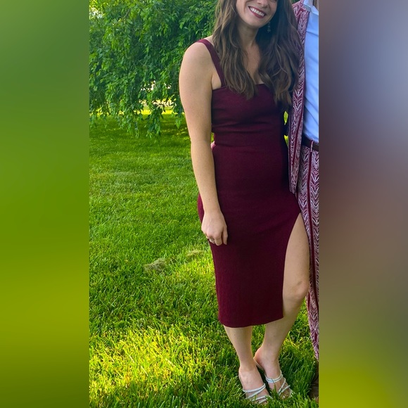 Revolve Superdown Zoe Knit Sparkle Dress in Burgundy | Size Medium - Picture 5 of 8